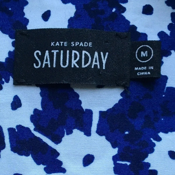 Kate Spade Saturday Blue Floral Short Sleeve Fold Over Shoulder Top Size M - Picture 2 of 6